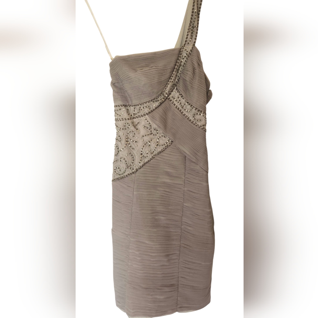 Sue Wong One Shoulder Gray Dress With Embellishments 6